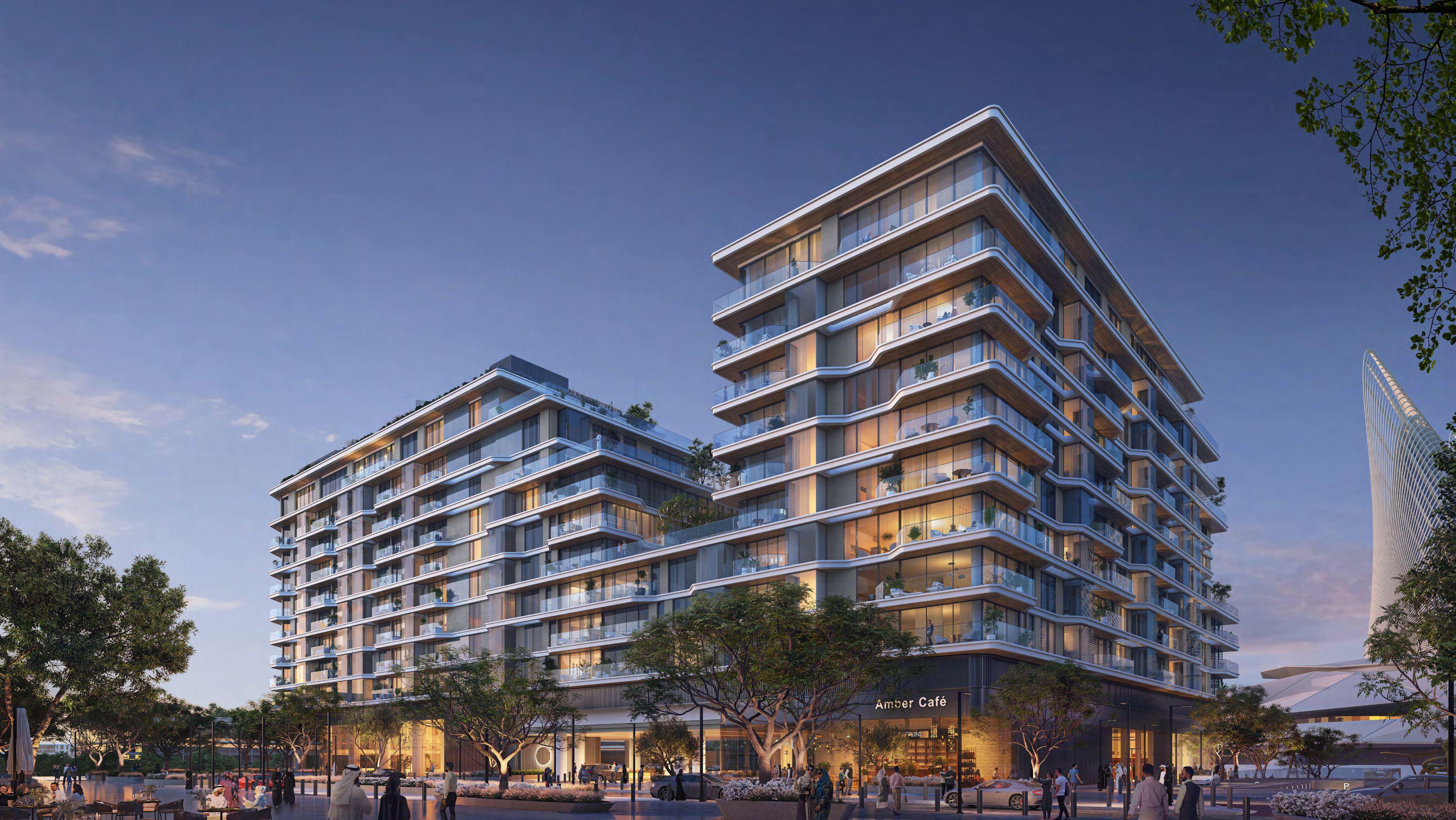 Residents enjoying landscaped communal courtyard at The Source II in Saadiyat Grove, Abu Dhabi